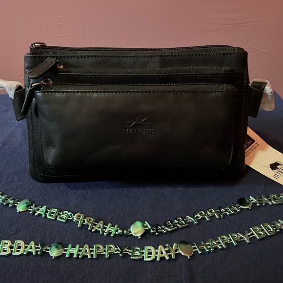 Buffalo Mancini Collection Black Leather Multi-Function Waist Bag/crossbody - Picture 2 of 8